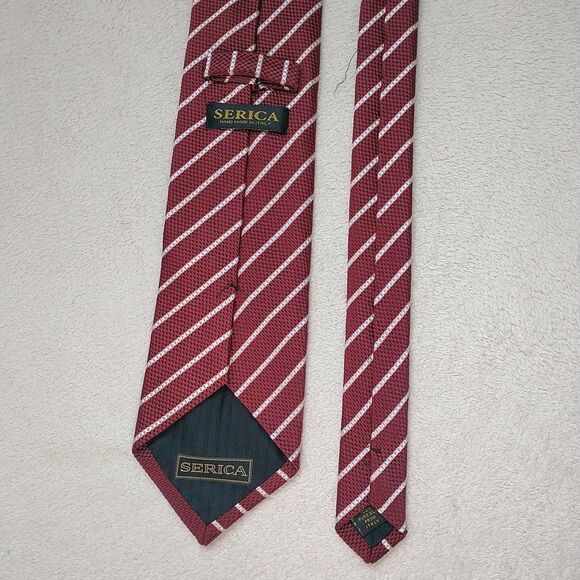 Vtg Serica Necktie Rep Tie Red White Striped Silk Hand Made In Italy 3.75x60" - Picture 3 of 9